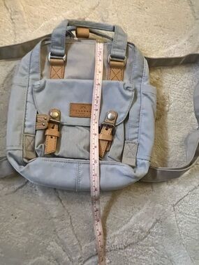 Doughnut Light Blue Mini Canvas Backpack with Tan Accents/ New